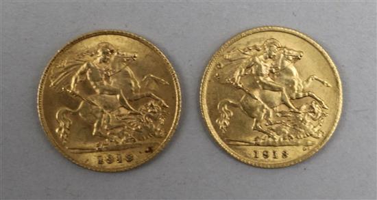 Two 1913 gold half sovereigns.